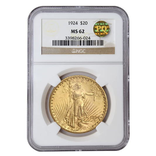 1924 American Gold Saint Gaudens Double Eagle MS-62 PQ Approved $20 MS62 NGC