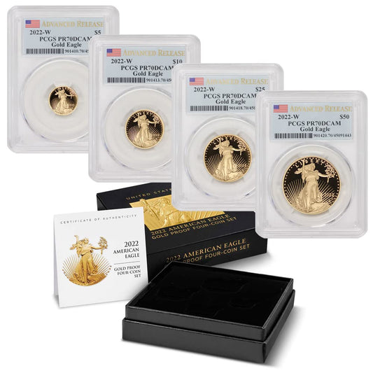 Rare 2022-W Set of 4 American Gold Eagles PR-70 - Advanced Releases with COA