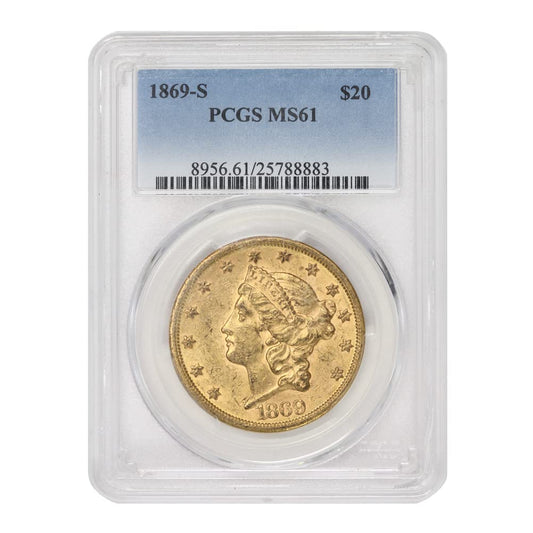 1869-S American Gold Liberty Head Double Eagle MS-61 by CoinFolio $20 PCGS MS61
