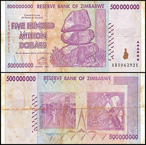 Historic 2008 Zimbabwe $500 Million Dollar Notes: Various Grades, 10x Set”