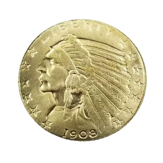 1908 Morgan Indian Head Five Dollars Gold Coin, US Old Coin Replica Collection United States of America Coin Souvenir Party Gifts