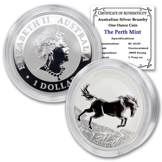 Collectible 2021-P Silver Australian Brumby Horse Coin - BU in Capsule with COA