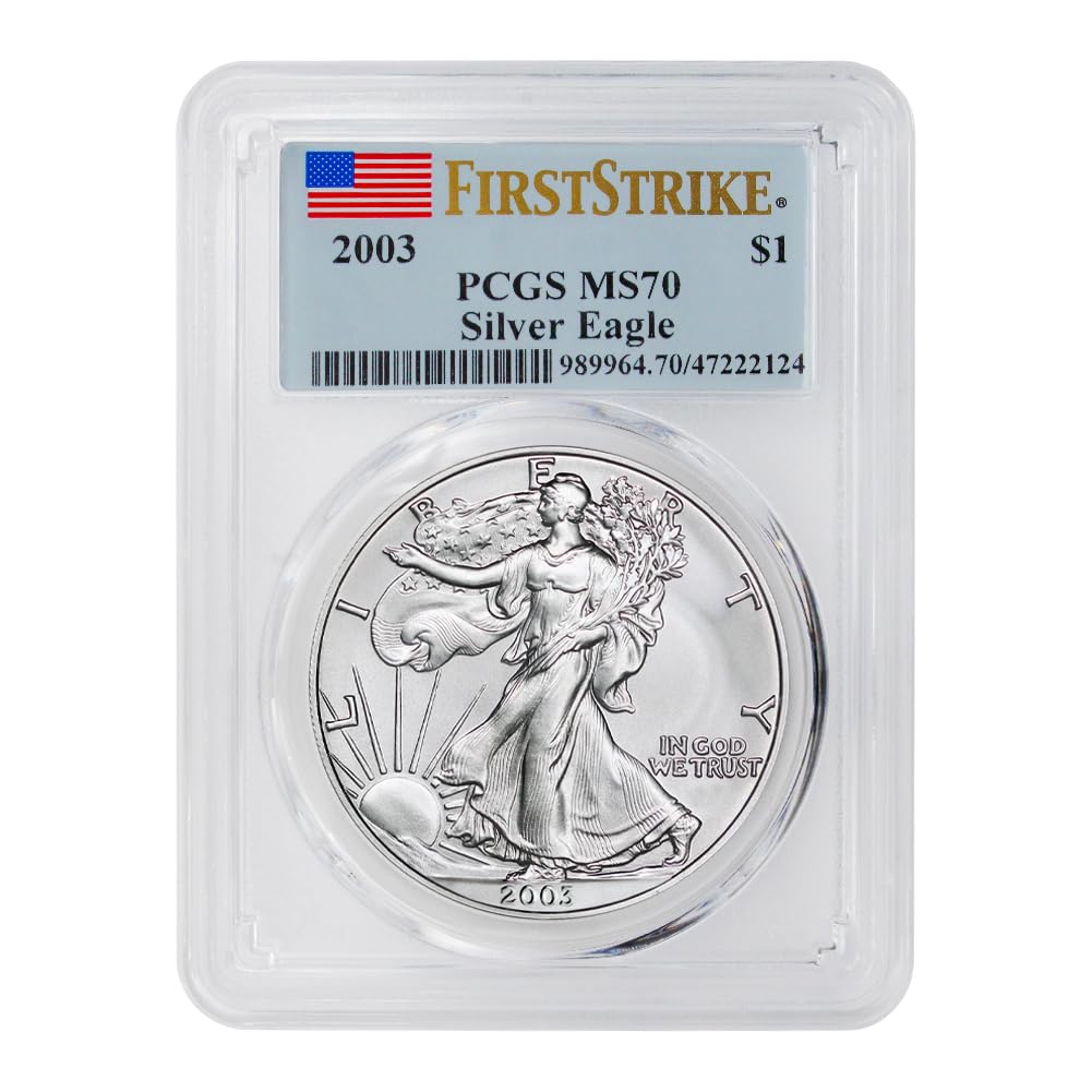 2003 1 oz American Silver Eagle Coin MS-70 (First Strike - Flag Label) $1 PCGS MS70