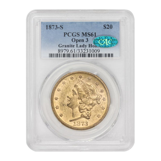 1873-S American Gold Liberty Head Double Eagle MS-61 Open 3 $20 MS61 PCGS/CAC