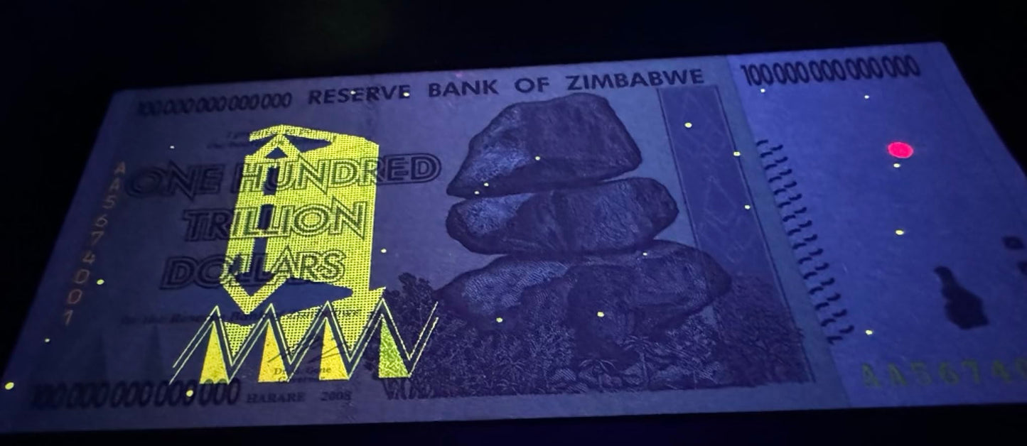 Rare 10-Piece Zimbabwe 100 Trillion Dollar Banknote Set: Uncirculated 2008-AA”