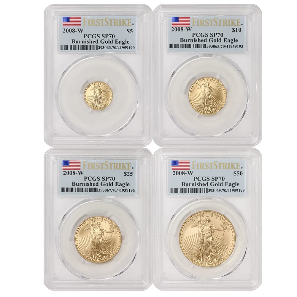 2008 W Set of 4 American Gold Eagles SP-70 First Strike Flag label SP70