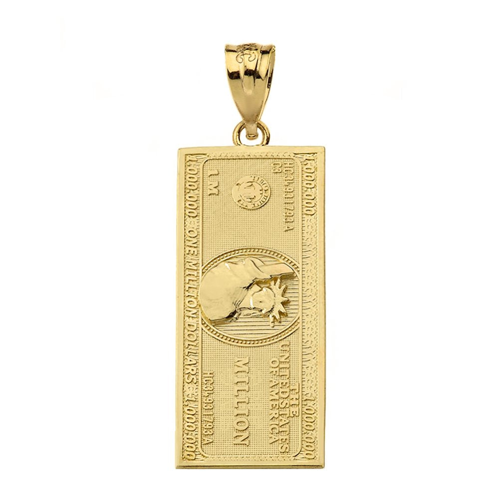 Hip Hop Jewelry Solid 14k Yellow Gold One Million Dollar Bill Currency Pendant