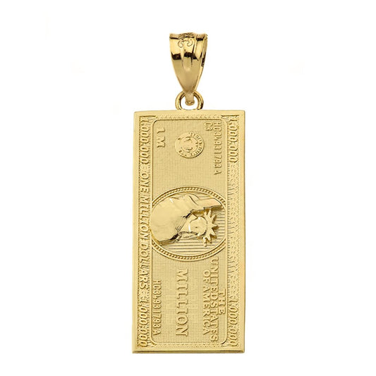 Hip Hop Jewelry Solid 14k Yellow Gold One Million Dollar Bill Currency Pendant