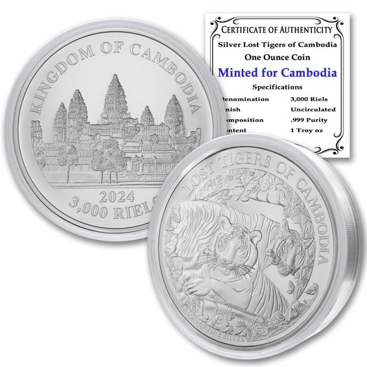 Exclusive 2024 Silver Lost Tigers of Cambodia Coin - Collectible Treasure with COA!”