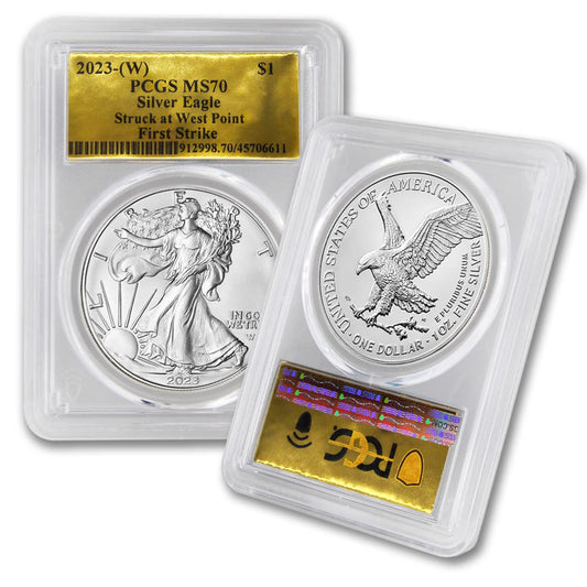 2023 (W) American Silver Eagle MS-70 – First Strike, Gold Foil Label!