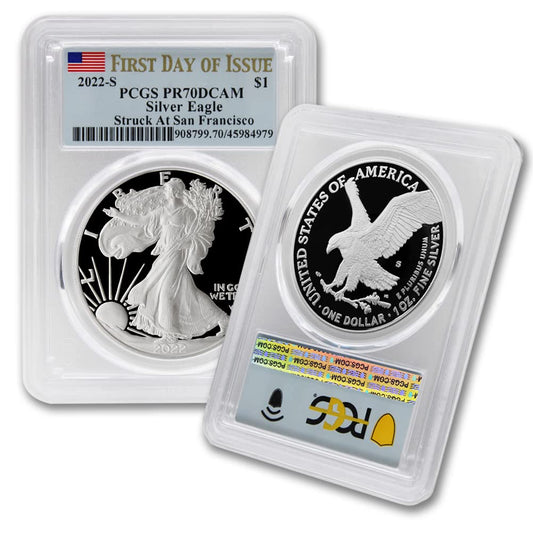 Rare 2022 S Proof American Silver Eagle Coin PR-70 DCAM – First Day Issue!