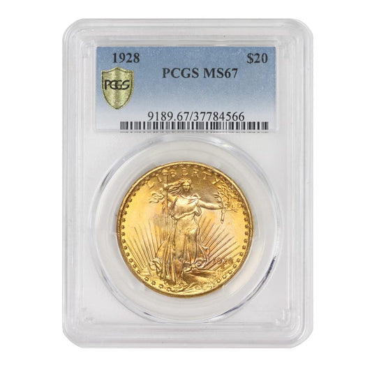 1928 American Gold Saint Gaudens Double Eagle MS-67 by Mint State Gold $20 MS67 PCGS