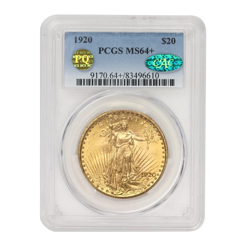 Rare 1920 American Gold Saint-Gaudens Double Eagle MS-64+ PQ Approved