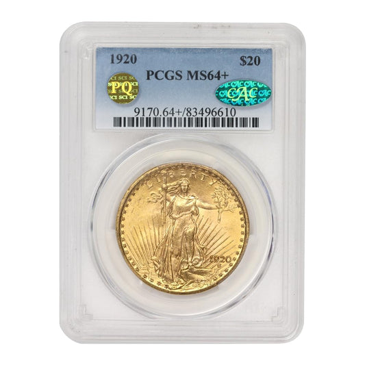 Rare 1920 American Gold Saint-Gaudens Double Eagle MS-64+ PQ Approved