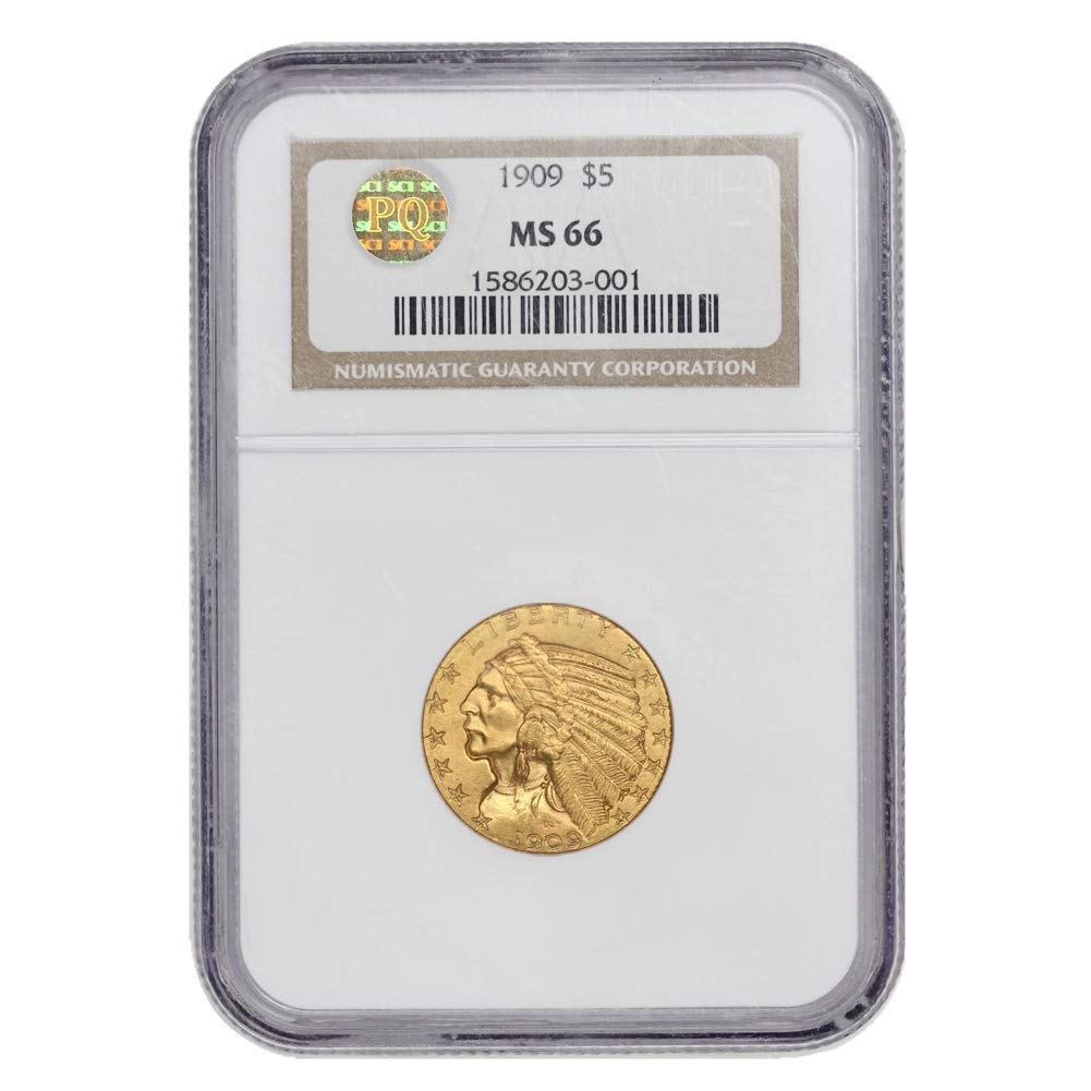 Rare 1909 Gold Indian Head Half Eagle MS-66 PQ Approved - $5 Coin