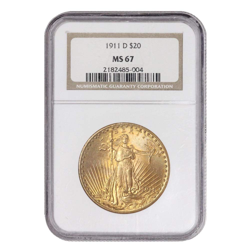 1911 D American Gold Saint Gaudens Double Eagle MS-67 by CoinFolio $20 NGC MS67