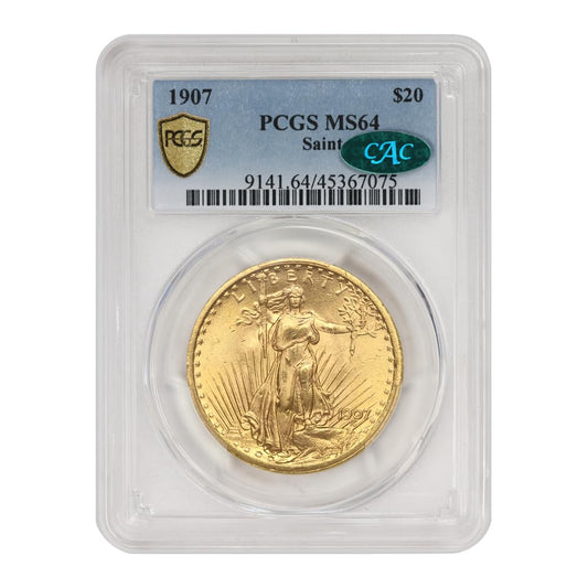 1907 American Gold Saint Gaudens Double Eagle MS-64 $20 MS64 PCGS/CAC