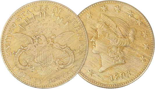 NUOBESTY 2Pcs US Coins 1893 Liberty Head Twenty Dollars Commemorative Old Coin Golden