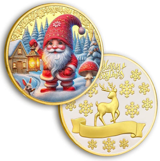 Cute Santa Claus Christmas Coin Gold Reindeer Christmas Commemorative Coin Christmas Ornaments Christmas Tree Decoration Home Decoration Christmas Badges Christmas Gift for Family Friend