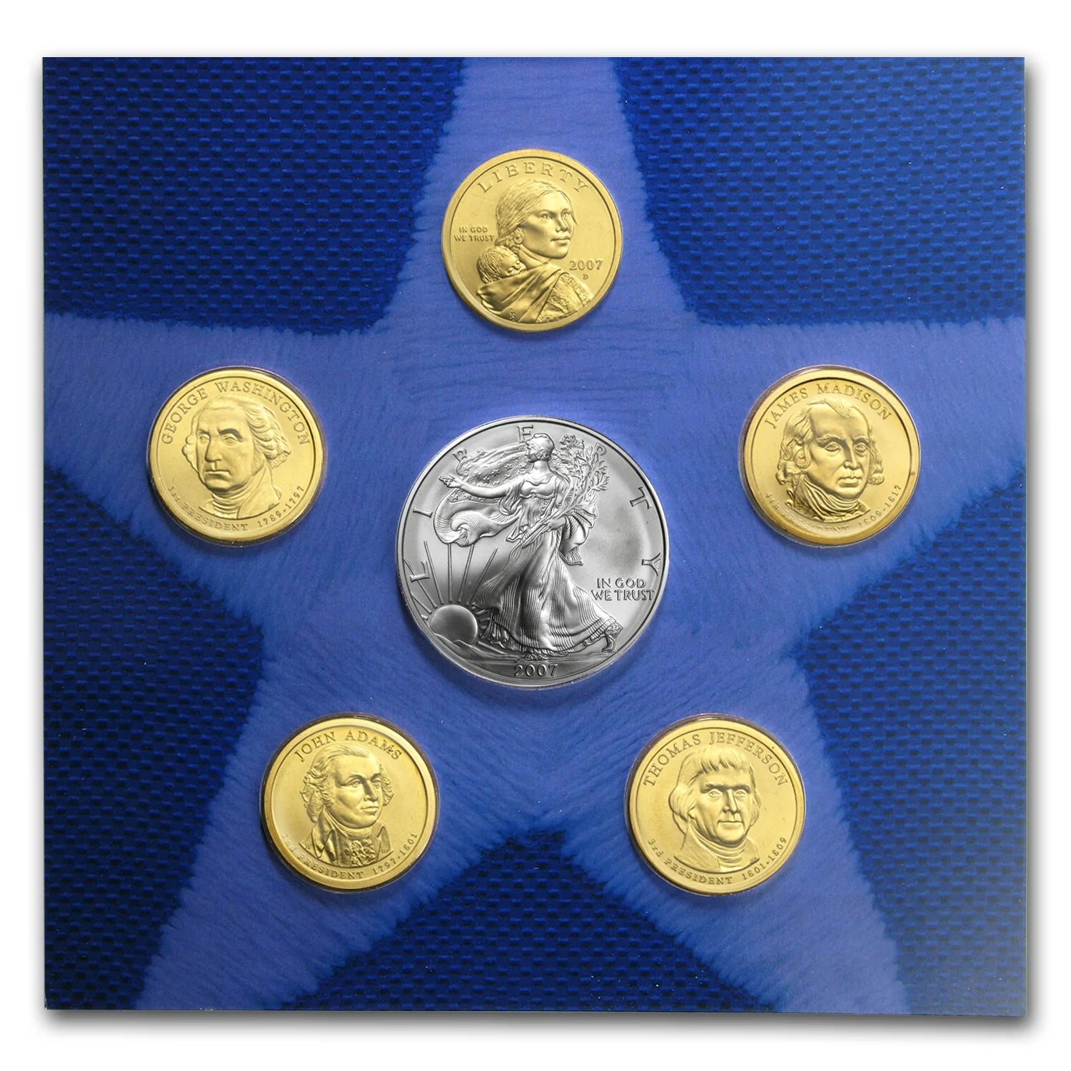 2007 U.S. Mint Uncirculated Dollar Set (W/Burnished Silver Eagle)