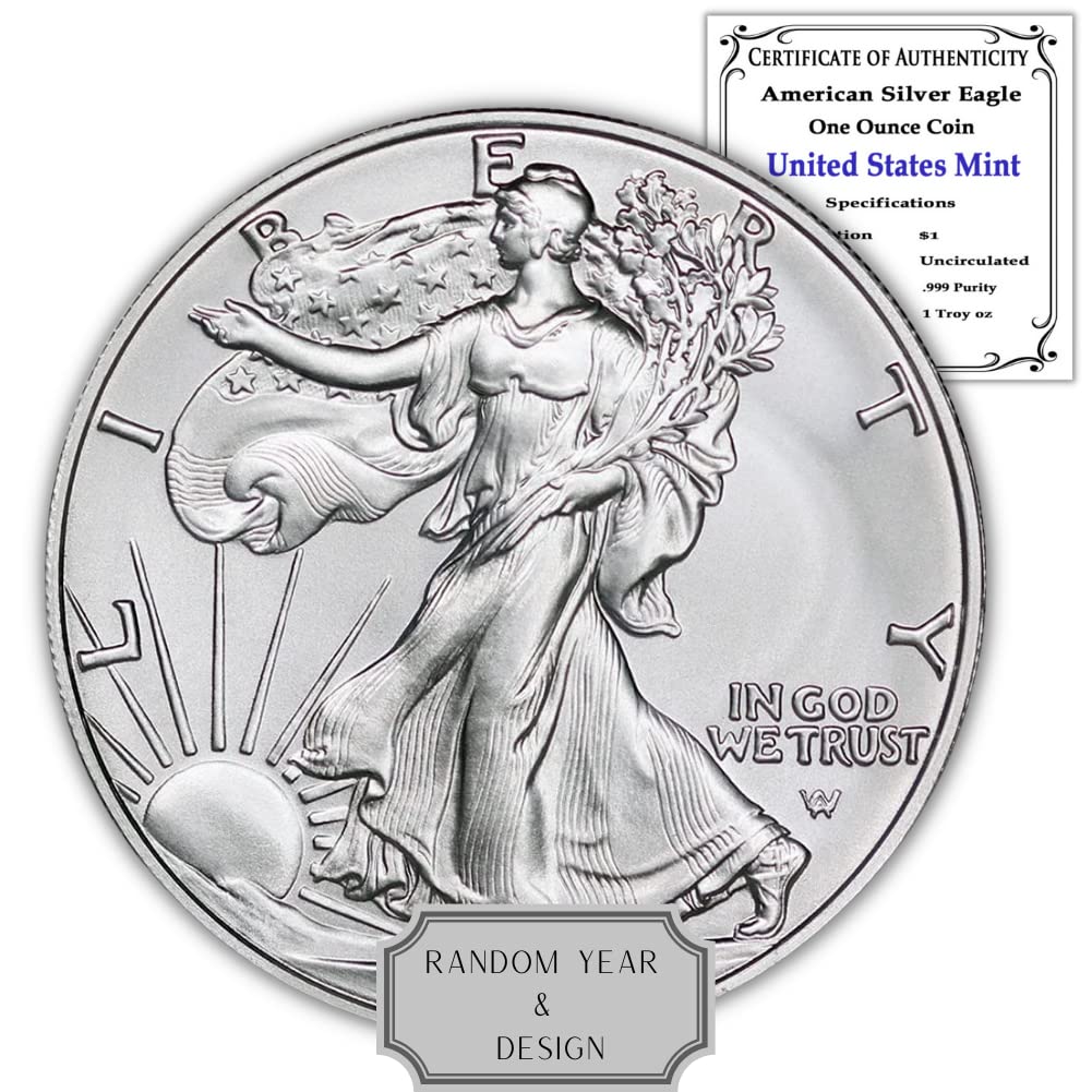 Brilliant Uncirculated 1 oz Silver Eagle – Type 1 or 2, Random Year, COA!