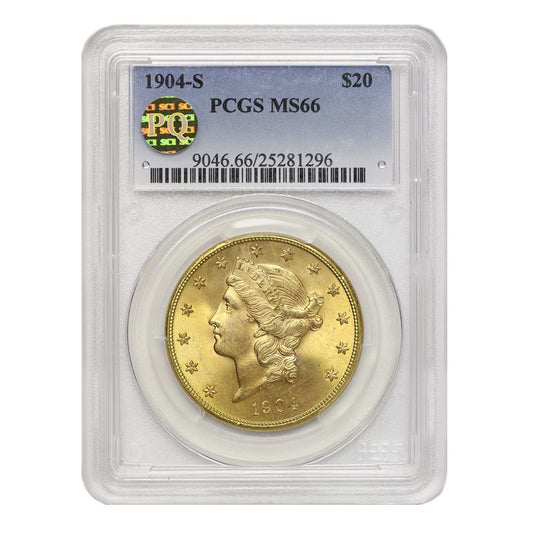 Rare 1904-S Gold Liberty Head Double Eagle MS-66 PQ Approved - $20 Coin