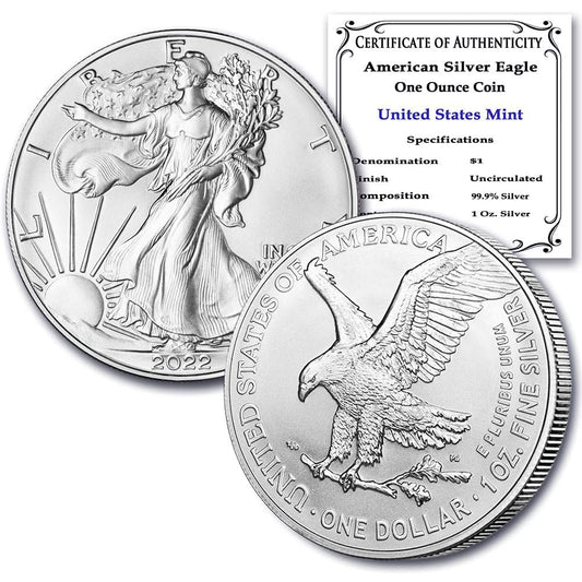 Brilliant 2022 1 oz American Silver Eagle BU - COA Included!