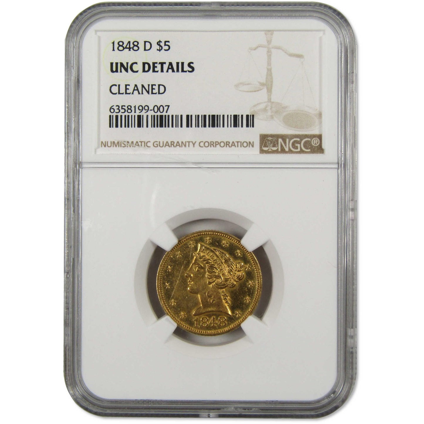 1848 D Liberty Head Half Eagle Uncirculated Details NGC Gold SKU:I9024