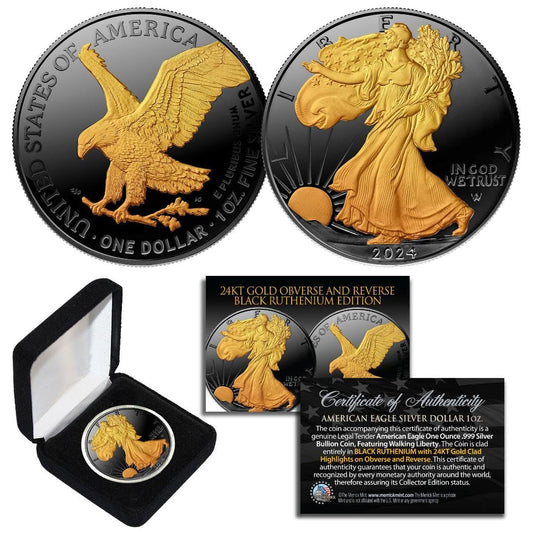 2024 Black Ruthenium & 24K Gold American Silver Eagle – Stunning Dual-Sided Gilding!