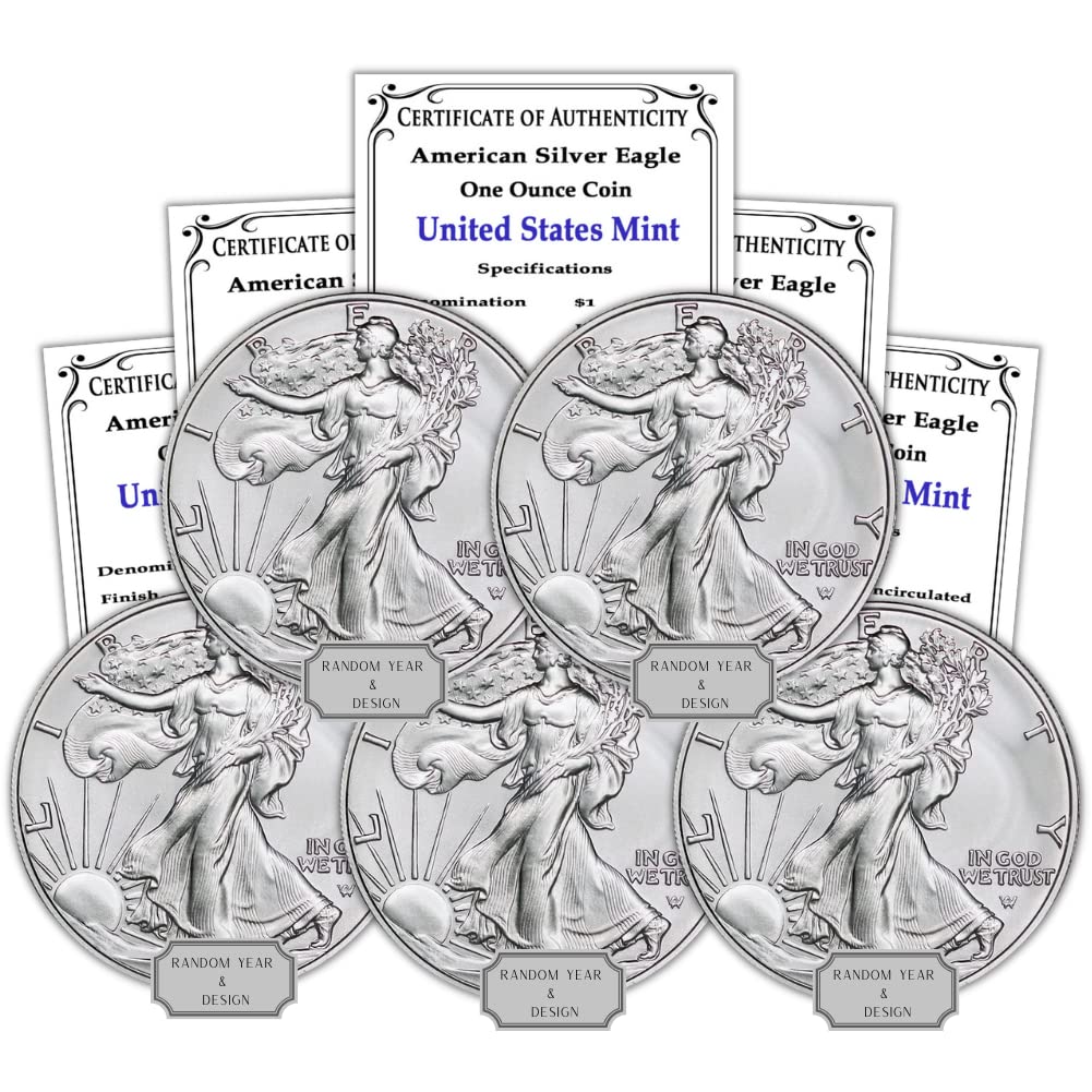 1986-Present 5 x 1 oz Silver Eagles BU – Type 1 or 2, Random Year, Certified!