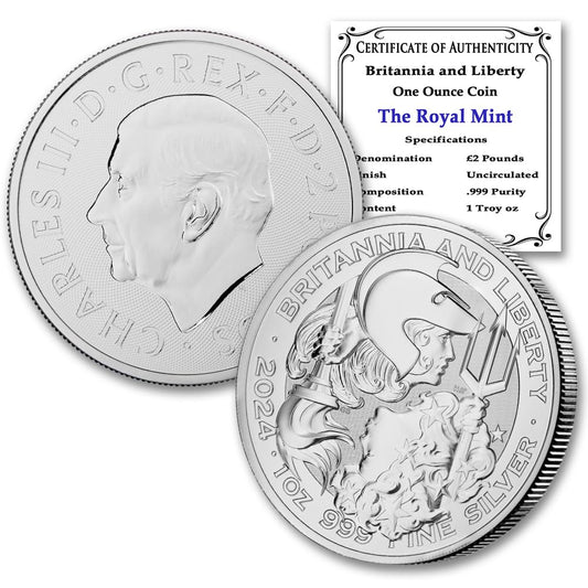 Exclusive 2024 1 oz British Silver Britannia and Liberty Coin: BU with COA”