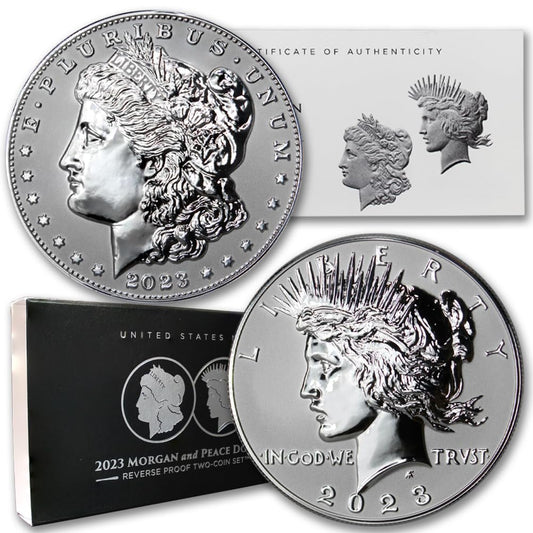 Rare 2023-S Reverse Proof Silver Morgan and Peace Dollar Set with COA”