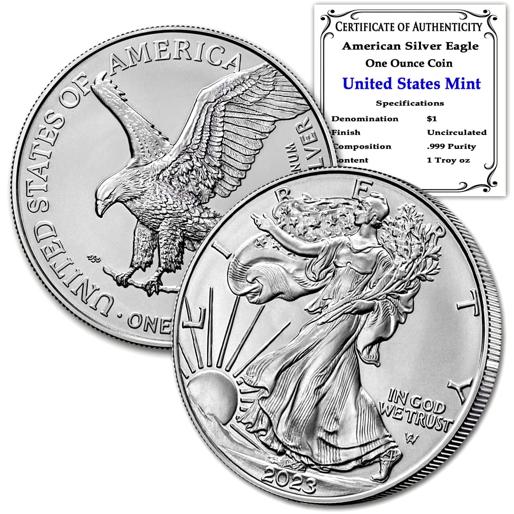 Brilliant Uncirculated 2023 Silver Eagles (5) – COA Included!