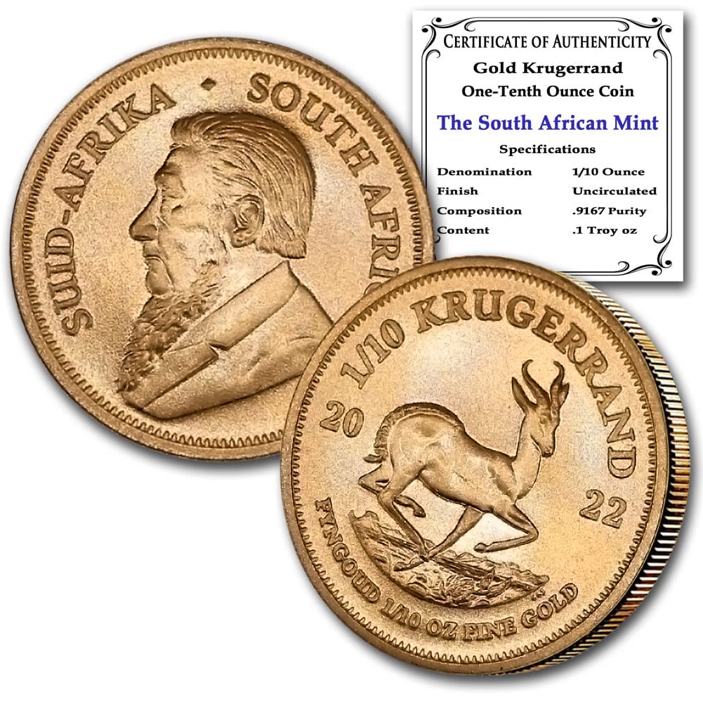 Rare 2022 1/10 oz South African Gold Krugerrand – BU with COA!