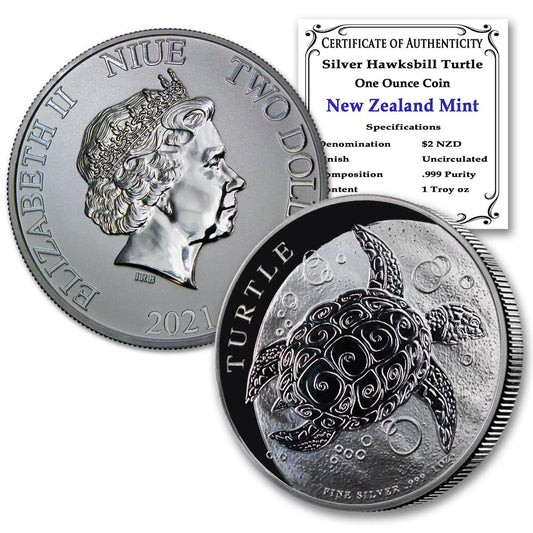 2021 1 oz Niue Silver Hawksbill Turtle $2 - BU with Certificate of Authenticity”