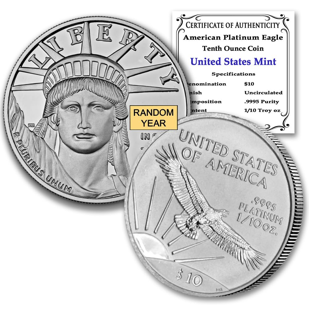 Rare 1/10 oz American Platinum Eagle Coin BU - Random Year with COA