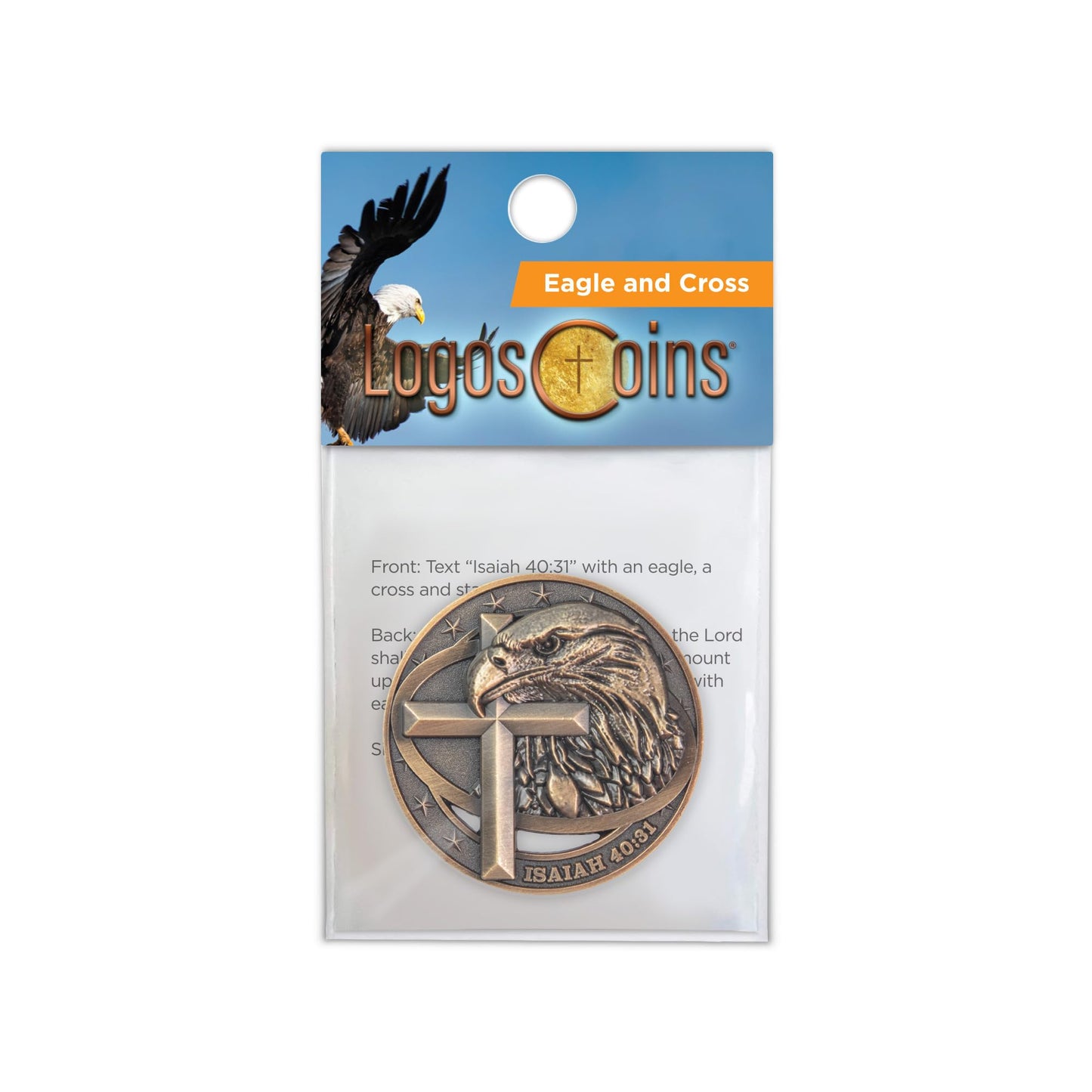 Inspiring Christian Challenge Coins – 3-Pack Bald Eagle & Cross Design, Antique Gold Plated!”