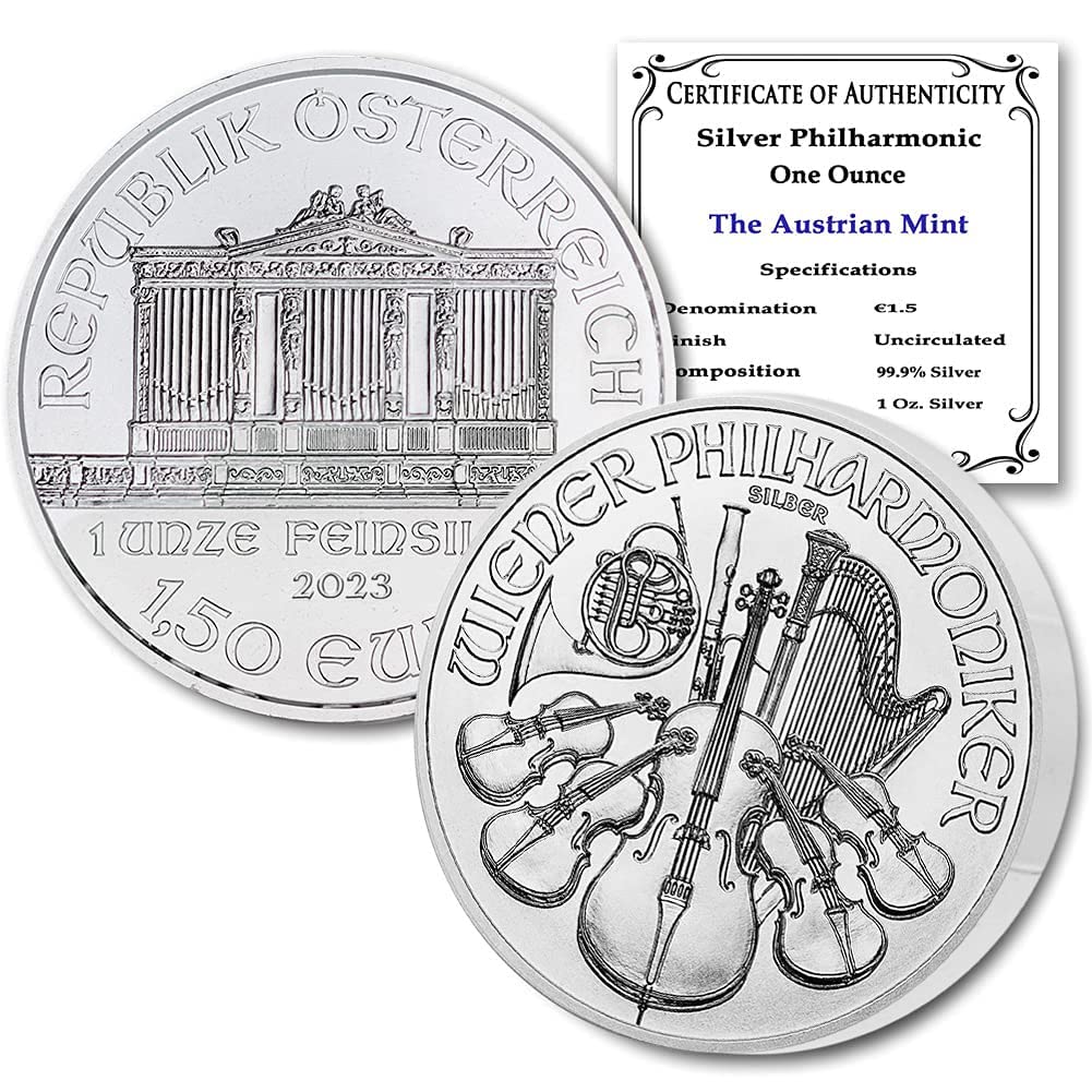 Collectible 2023 Austria Silver Philharmonic Coin: Mint Condition €1.50 Seller BU”