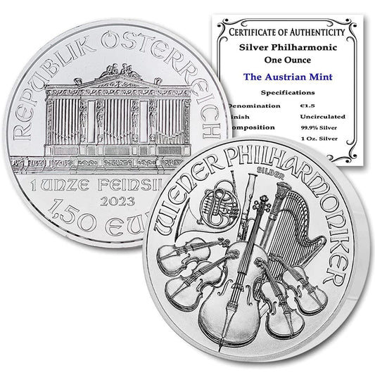 Collectible 2023 Austria Silver Philharmonic Coin: Mint Condition €1.50 Seller BU”