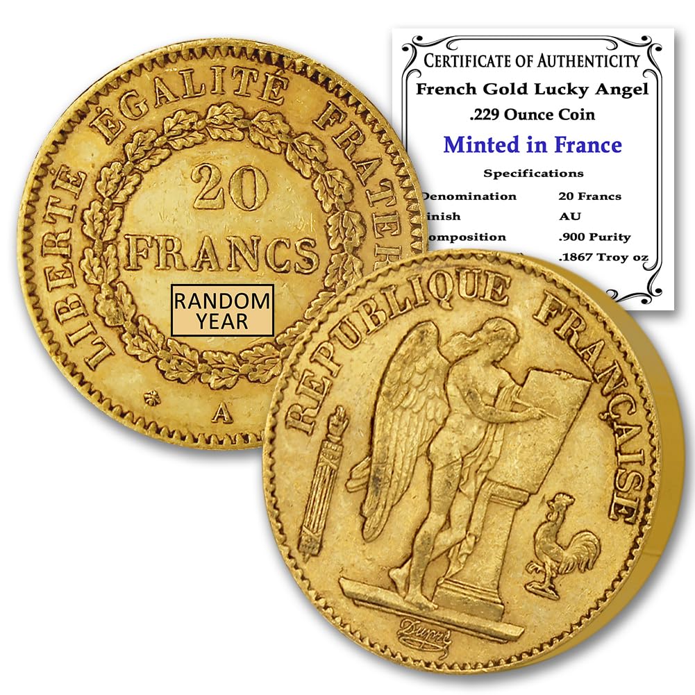 Collectible 1878-1898 French Gold Lucky Angel Coin - About Uncirculated with COA