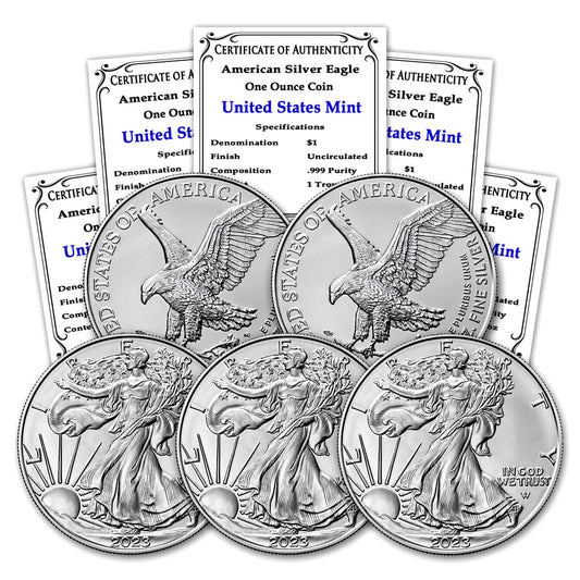 Brilliant Uncirculated 2023 Silver Eagles (5) – COA Included!