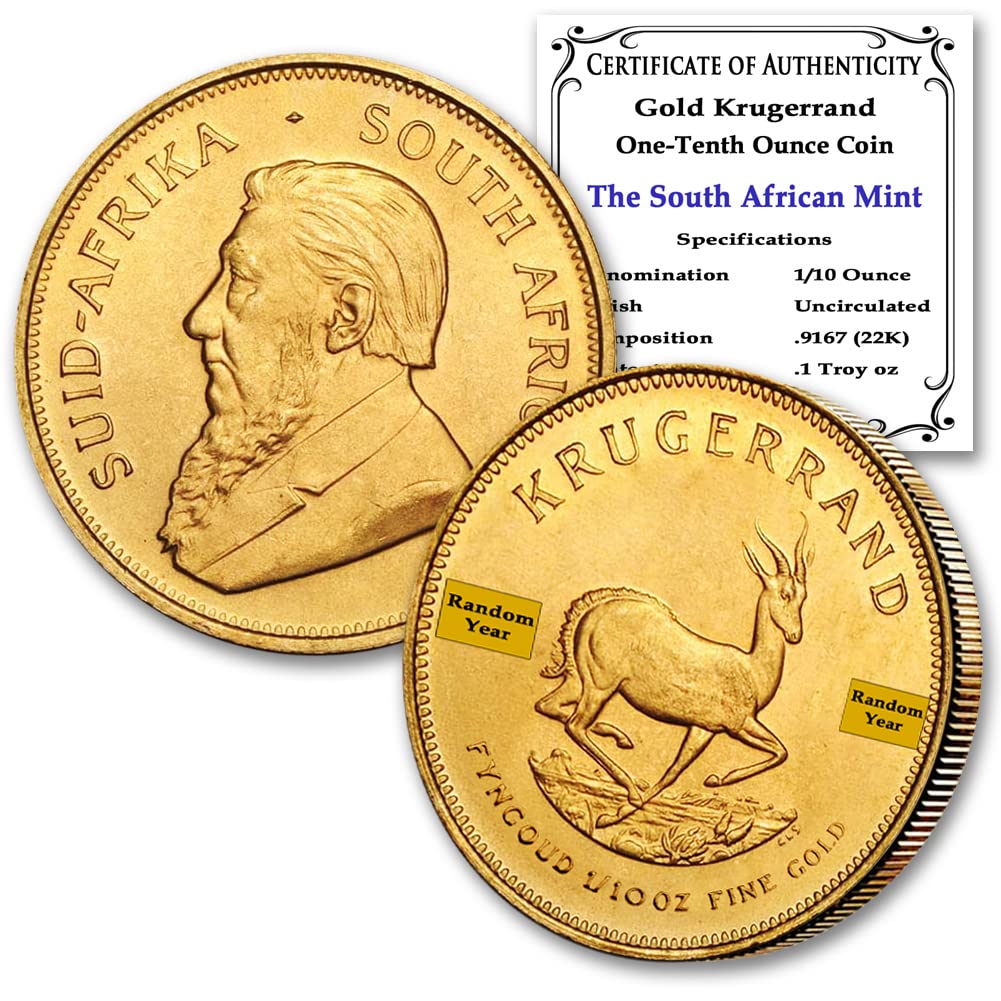 Investment Opportunity: 1/10 oz ZA Gold Krugerrand Coin BU 22K - Random Year