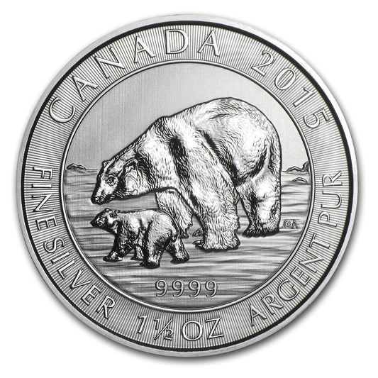 2015 Canada 1.5 Oz Silver $8 Polar Bear & Cub BU