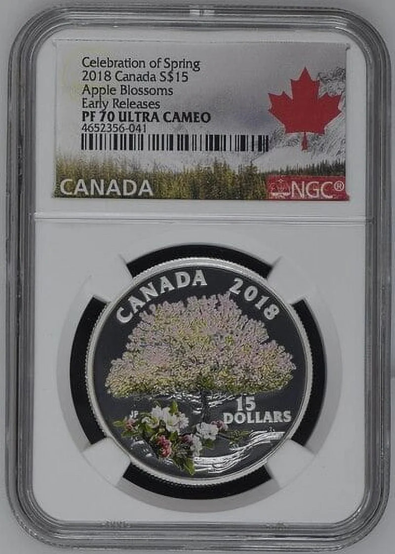 CELEBRATION of SPRING APPLE BLOSSOMS CANADA 2018 $15 SILVER NGC PF 70 UC FR