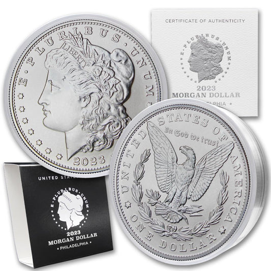 2023-1 Oz Silver Morgan Dollar Coin Brilliant Uncirculated (In Capsule) with Official Government Packaging and Certificate of Authenticity $1 Seller BU