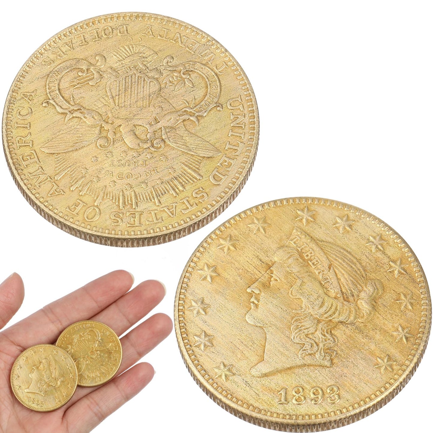 NUOBESTY 2pcs US Coins 1893 Liberty Head Twenty Dollars Commemorative Old Coin Golden