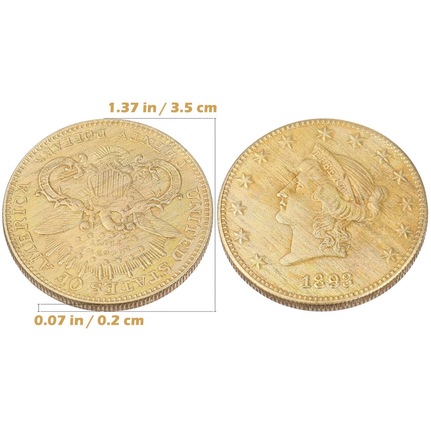 NUOBESTY 2pcs US Coins 1893 Liberty Head Twenty Dollars Commemorative Old Coin Golden