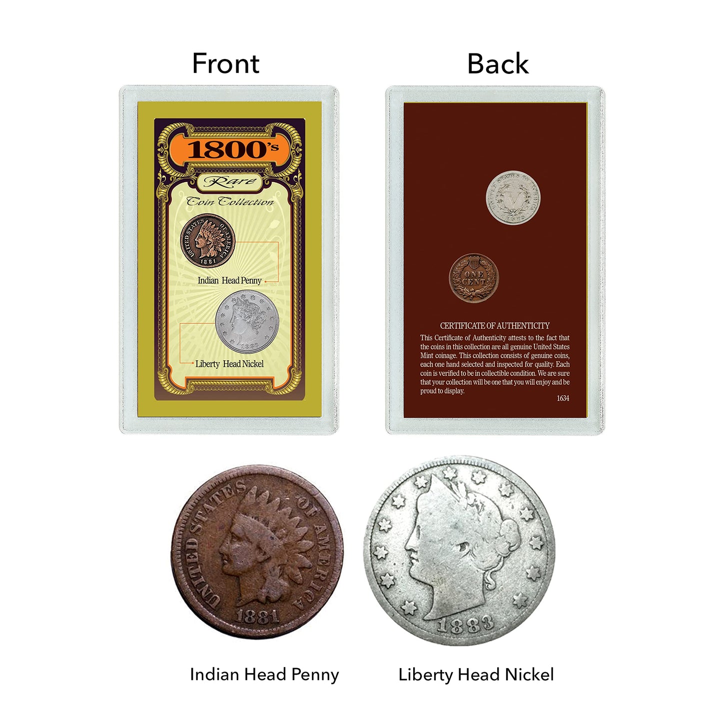 American Coin Treasures 1800's Rare Penny and Nickel Genuine United States Coin Collection in Sonically Sealed Acrylic