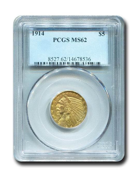 1914 Indian Head Gold Half Eagle $5 PCGS MS-62