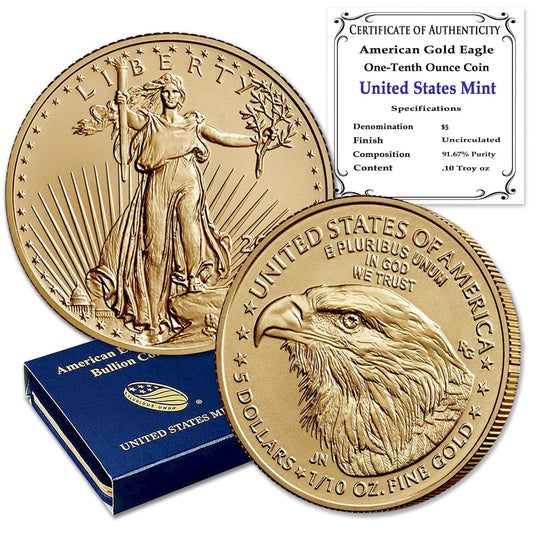 Collectible 2024 Gold Eagle BU – 1/10 oz, Original U.S. Mint Box & COA!”